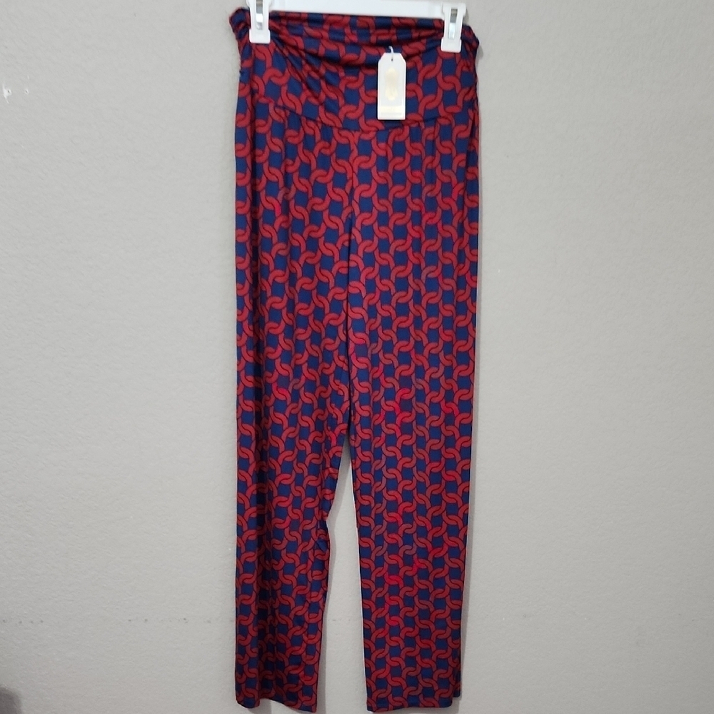 Mud Pie Leggings Size 4-6 Red and Blue Chain Patterned Pants New Small
